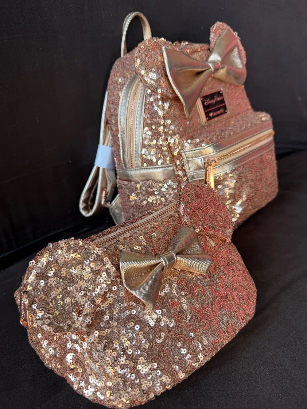 Loungefly Rose Gold Sequin Mini Backpack and Pouch Set